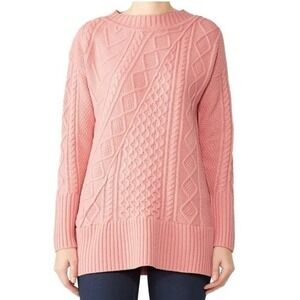 J. Crew Pink Cable Knit Sweater Womens XXS Wool Blend Tunic Longline EUC Blush